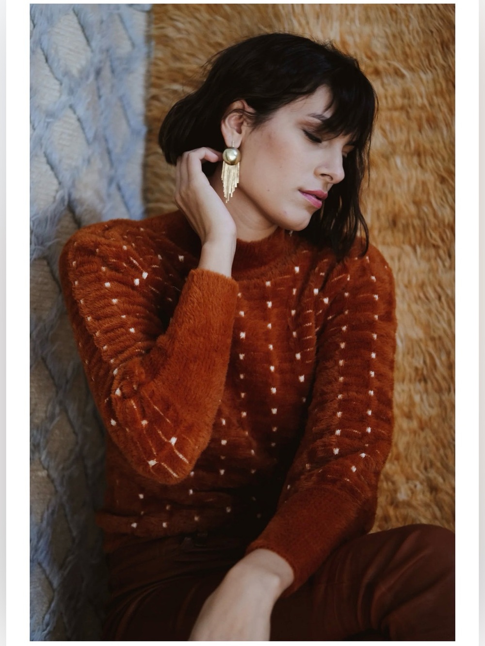 Ann Taylor Eyelash Knit Rust Orange Polka Dot Sweater | XS
